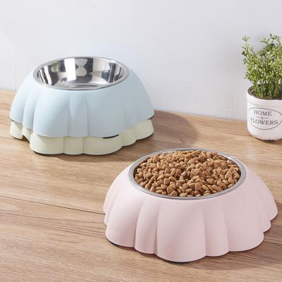 China Cute Pumpkin Stocked Form Dismountable Plastic Heat Resistant Stainless Steel Safety Pet Food Bowl for sale