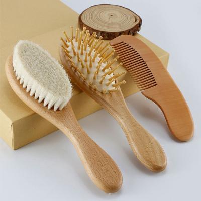 China Wholesale Natural Soft Hair Cushion Goat Hair Crib Brush Baby Brush and Wooden Comb Set for Newborns Toddler for sale