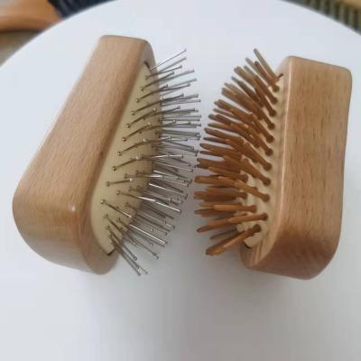 China Comfortable Hot Selling Amazon Beech Comb Square Steel Needle Scalp Massage Airbag Wooden Comb for sale