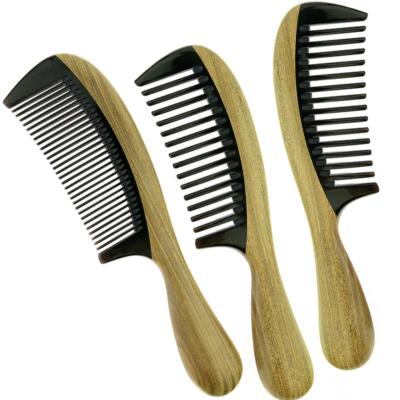 China Amazon Comfortable Custom Logo Hair Comb Ox Horn Sandalwood Long Handle Wooden Comb for sale