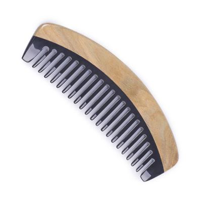 China Comfortable Wholesale Natural Green Buffalo Horn Teeth Wide Sandalwood Tooth Mustache Comb for sale