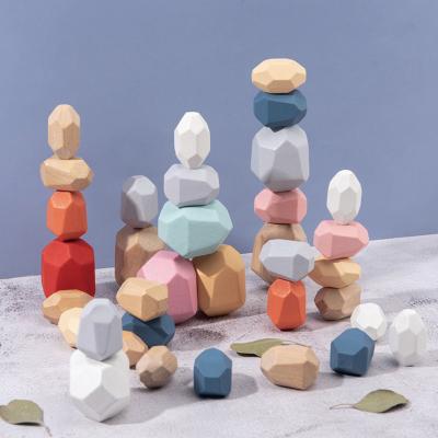 China Nordic Wind Toy Baby Rainbow Wooden Blocks Educational Wooden Colorful Balancing Stones CIS Eco-friendly Material for sale