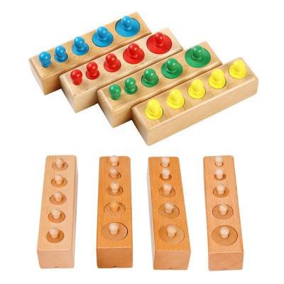 China Educational Early Montessori Beech Toys Blocks Wooden Multicolor Colorful Grip Cylinder Knobbed Set for sale