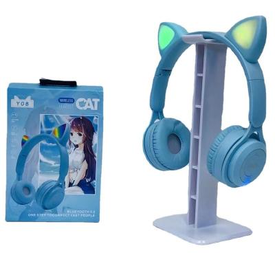 China Low latency Y08M cat ears Bluetooth headset stereo folding wireless RGB colorful cute girl headphone for sale