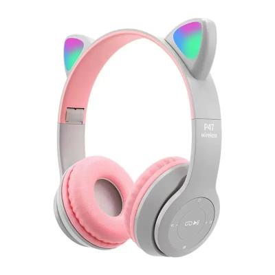 China Sound Wireless Bluetooth Cute Cat headphone Ear Audio Stereo Sports Gaming Headset With Mic LED Lights Earphone P47M for sale