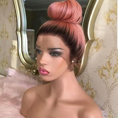 China Silky Straight Lace Front Wigs Ombre Pink 150 Density Wholesale Price Human Hair Wigs Brazilian Straight Hair Wig for sale