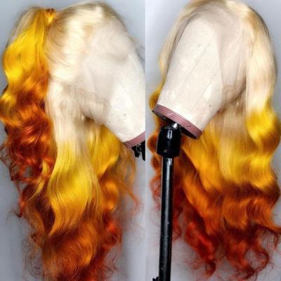 China Silky Straight Swiss Colored Body Wave Rainbow Ombre Lace Virgin Hair Brazilian Lace Front Wigs for sale