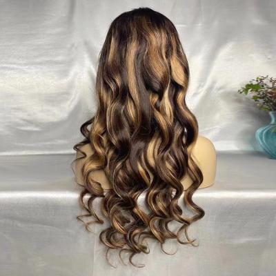 China Silky Straight Wave Pre Plucked Wave Highlight Honey Blonde Color Raw Brazilian Hair HD Lace Closure Wig for sale