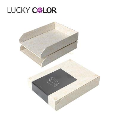 China Pink Paper Office Folder Document Material Stackable Letter Tray Organizer Paper Box Customized Handmade Factory for sale