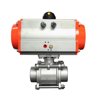 China General Manufacture Dn25 1inch Ac220v Stainless Steel Welded Three Pieces Of Pneumatic Ball Valve for sale