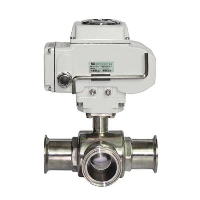 China General ISO 2037 Electric Actuated Three Way Type L/T Sanitary Stainless Steel Motorized Hygienic Ball Valve With Tri Flange Ends for sale