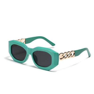 China Fashion Sunglasses Shape Polygon Square Chain Leg Sunglasses 2022 Women Trend Design Green Pink Gradient Sun Glass Female Shades for sale