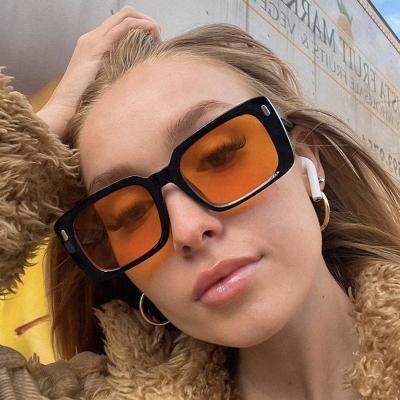 China Sun Glasses Female Brand Designer Vintage Square Sunglasses Square Fashion Rivet Outdoor Eyewear Orange Mirror Shades Retro for sale