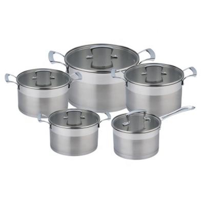 China Customized Sustainable Cookware Straight Shape Cookware Sets Stainless Steel 10pcs Cooking Pot Set for sale