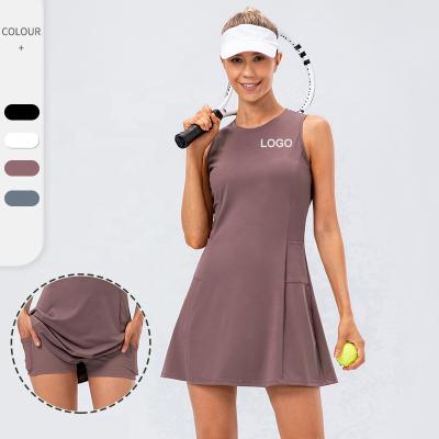 China Breathable High Waisted Tennis Skirt With Pockets Custom Suit Sports Running Skirts With Pants One Piece Tennis Dress for sale