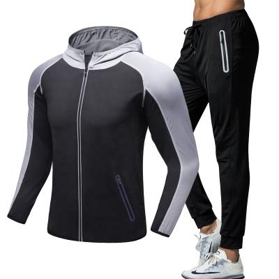 China Breathable Gym Activewear Men Patchwork Muscle Hoodie Zipper Sweatsuit Tops Pants Sets Sports Suit Tracksuit for sale