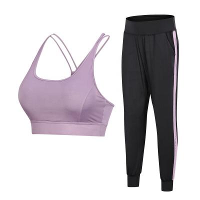 China Breathable Fitness and Women's Yoga Wear High Waisted Workout Leggings Solid Color Bra 2 Piece Set Women for sale