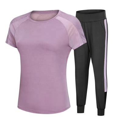 China Women's Breathable Fitness And Yoga Wear, Short Sleeve Sports Fitness Clothing, Two Piece Workout Clothing Running for sale