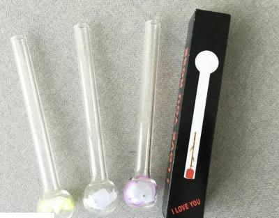 China Tobacco Herb Smoking Love Mounted Glass Tube Colored Oil Rig Water Pipe Smoking Hand Pipe With Plastic Flowers for sale