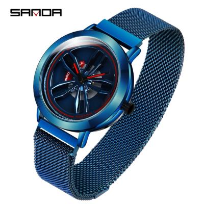 China Popular Classic Design Mens Alarm SANDA P1009 Japan Quartz Watches Mesh Steel Strap Wristwatches for sale