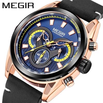 China Megir 2135 Date Automatic Premium Leather Quartz Wristwatches Luminous Waterproof Men's Watch Price for sale