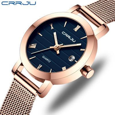 China Crrju 2176 Automatic Date Women Quartz Wrist Watch Steel Mesh Waterproof Luxury Gift Set Beautiful Watches Ladies Brands for sale