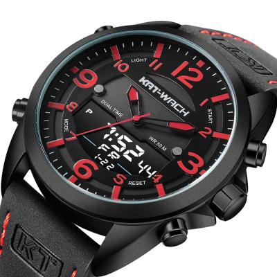 China 1818 Alarm KAT WACH Digital Quartz Man Watches Fashion Luminous Watches Mens Waterproof Leather Strap Wristwatch for sale