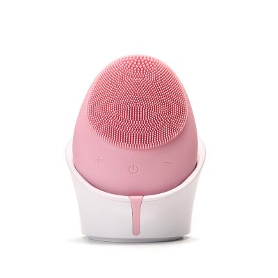 China DEEP CLEANSING Also Beauty Personal Care Radio Charging Electric Ultrasonic Massage Silicone Face Brush Facial Cleansing Pink Waterproof for sale