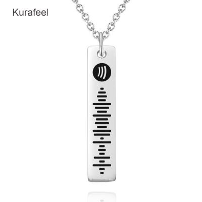 China Custom Fashion Music/Texts Engraving Music Spotify Code Bar Vertical Bar Necklace Stainless Steel Jewelry for sale