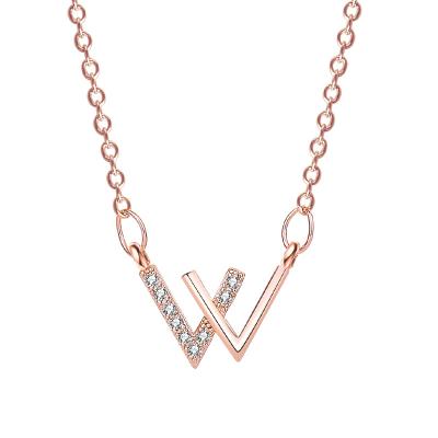 China Wholesale FASHIONABLE Europe Style High Quality Copper Jewelry Wedding Gift Wedding cLetter W Zircon Zircon Women Chain Necklace for sale