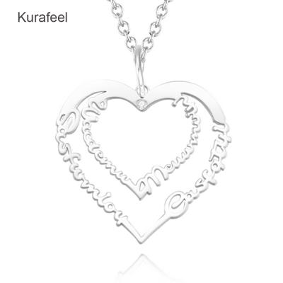 China Wholesale Custom Design Women's Double Heart Fashion Europe and America Birthstone Called Necklace 925 Sterling Silver Necklace for sale