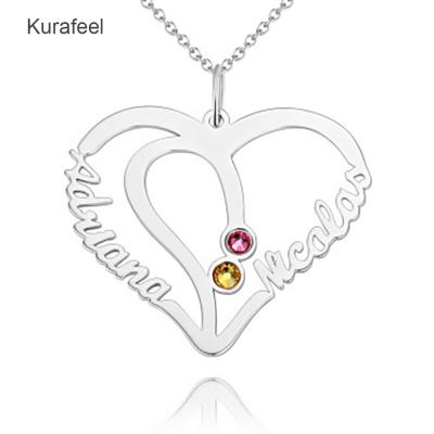 China Fashion Love Gift For Girlfriend Customized Jewelry 18K Gold Plated December Birthstone Personalized Double Name Pendant Necklace for sale