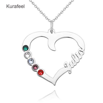 China Fashion Women Wedding Gift Hot Selling Custom Zircon Heart Shape Name Necklace Personalized 925 Sterling Silver Necklace for sale