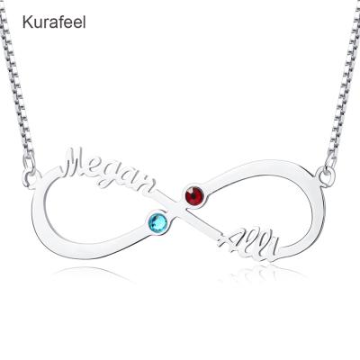 China Wholesale Custom Punk Birthstone Name Necklace Women Wedding Gift Personalized 925 Sterling Silver Necklace for sale