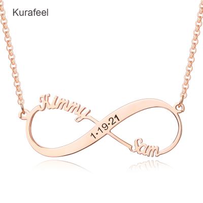 China Customized Trendy Rose Gold Personalized Gift Mother Daughter Mom Daughter Unlimited Love Ladies Jewelry Lettering Date Name Necklace for sale