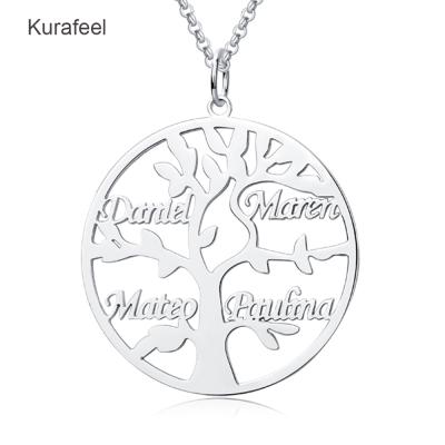 China Factory wholesale custom made sterling silver tree pendant necklace trendy family name necklace of life custom female jewelry fashion for sale