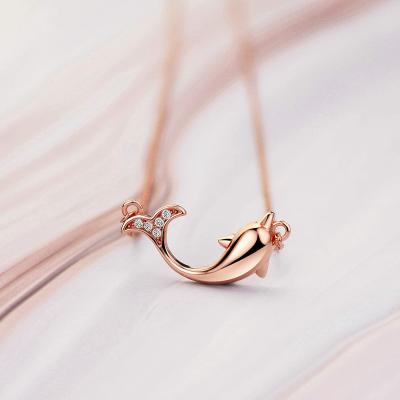 China CLASSIC High Quality Custom Design Classic Dolphin Shape Silver Jewelry Rose Gold Plated Women 925 Sterling Silver Zircon Necklace for sale