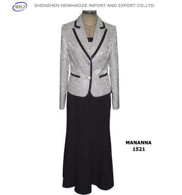 China ladies frock suit with Silver-grey jacket and black skirt for sale