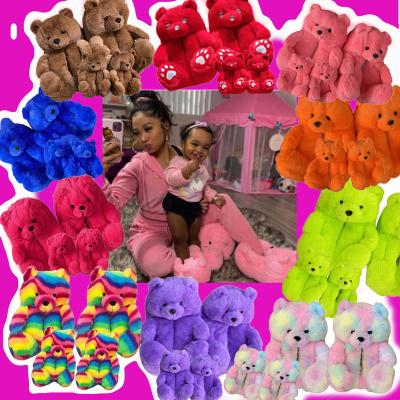 China Anti-Smell in Mommy and Me Running Teddy Bear Slippers Kids One Size Fits Each of 1-3 Years Old Kids Toddler Teddy Bear Slippers for sale