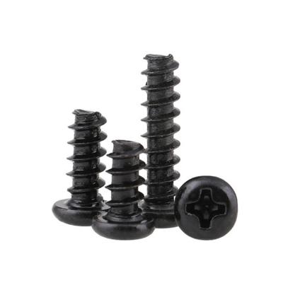 China Galvanized Flat Pan Black Steel Pan Head Full Thread Screw M2 M3 M4 Flat Shank Tapping Pint Screws for sale