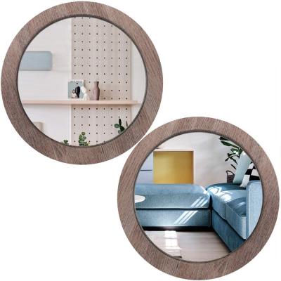 China Minimalist 2 PCS Barn Wood Color Entryway Round Elegant Wall Mirror For Wall Decor for sale