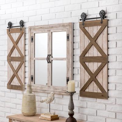 China Farmhouse Minimalist Wooden Accent Rustic Sash Window Wall Decorative Mirror for sale