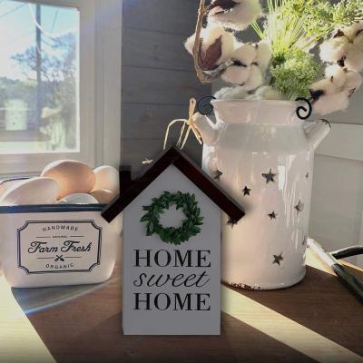 China Europe Rustic Wooden Block House, Small Wooden House Decor Wooden Home Sign for sale