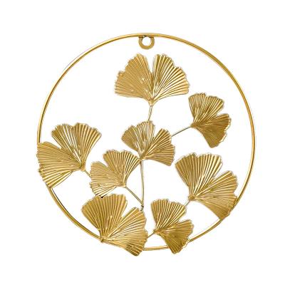 China Minimalist Gold Metal Art Wall Sculpture Wall Decor Set of 3 Ginkgo Leaves with Frame for sale