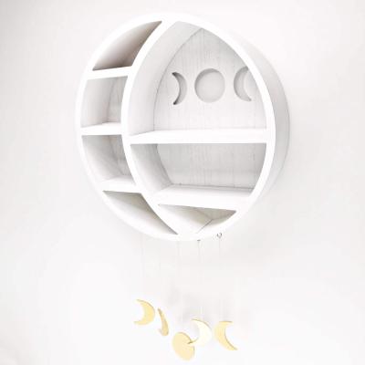 China Bathroom Adjustable Crystal Display Shelf White Moon (Size) Shaped Moon Wood Shelf for sale