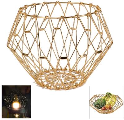 China Sustainable Decoration Items Kitchenware Gold Wire Fruit Bread Basket for sale