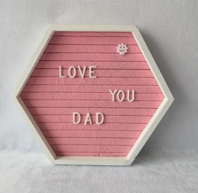 China Modern Hexagon Shape Wooden Pink Changeable Message Felt Letter Board With Plastic Letters for sale