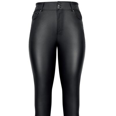 China New Fashionable Women Faux Leather Stretch Slim Leather Pants Wholesale Viable High Waisted Legging Pants Plus Size Trousers for sale