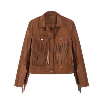 China Customized Color WINDPROOF Women's PU Faux Leather Jacket Coat With Tassel for sale