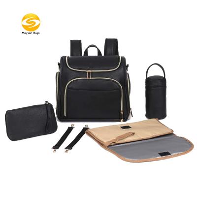 China Anti Theft Waterproof Vegan Leather Diaper Bags In Black Color for sale